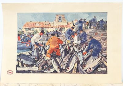 un tableau représentant un groupe de personnes à moto