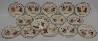 SUITE de 15 ASSIETTES à DESSERT parlantes en faïence fine su…