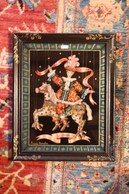 a picture of a picture of a man riding a horse