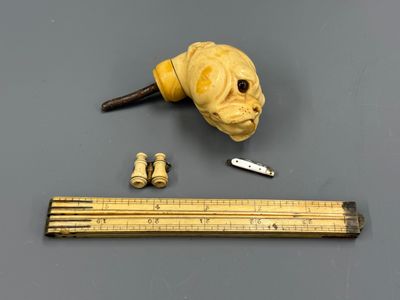 a yellow dog head and a ruler next to it