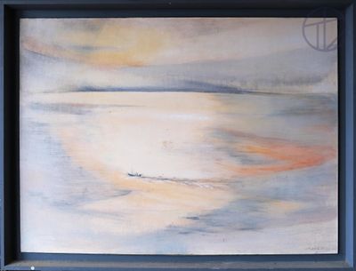 une image d'un tableau représentant un bateau dans l'eau