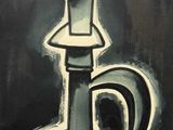 une peinture en noir et blanc représentant une bougie posée sur une assiette