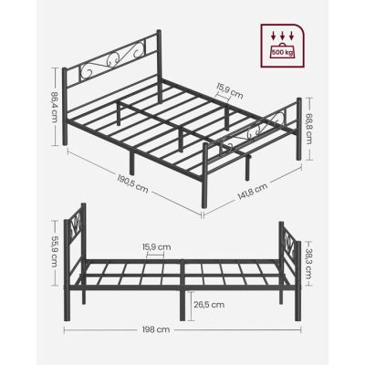 a drawing of a metal bed frame with a metal headboard and foot board