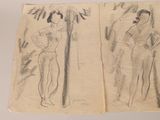 two drawings of a man and a woman standing next to each other