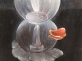 a painting of a glass vase with a flower in it