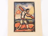 peinture représentant un homme tenant une batte de baseball sur fond blanc