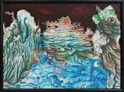 a painting of a group of people on a boat in the water