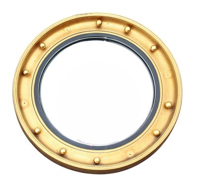 a gold porthole with rivets on a white background