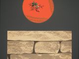 une photo d'un mur en pierre sur lequel est représentée une tomate