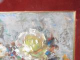 a painting of a flower in a vase on a table
