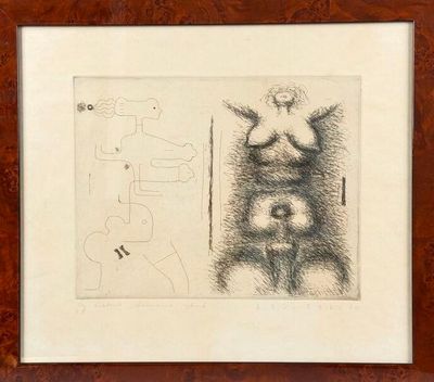 dessin représentant un homme et une femme dans un cadre accroché au mur