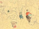 un dessin représentant un homme à cheval et une femme à cheval