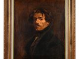 an oil painting of a man in a black coat