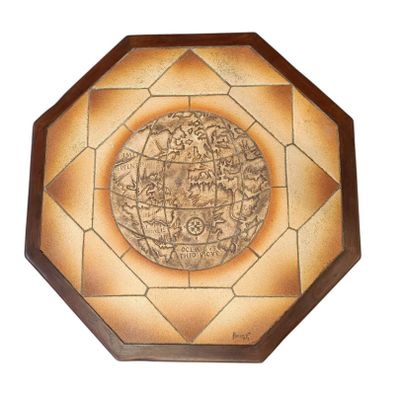 VALLAURIS -Table basse en bois, plateau composé de carreaux …