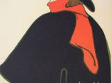 painting of a man in a black coat and red scarf holding a gun