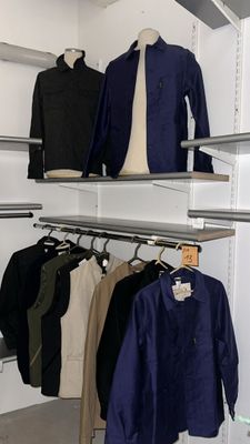 a closet with a lot of clothes hanging on the shelves
