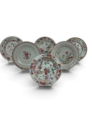 a set of six chinese porcelain plates with flowers and birds