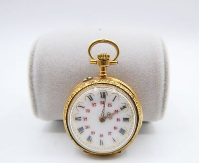 an image of a gold pocket watch with roman numerals on the face
