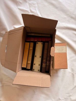 une boîte en carton contenant tout un tas de livres