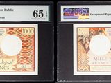 Trois types de monnaies différents sont exposés dans une vitrine