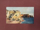 an image of a picture of a painting of a cliff by the ocean