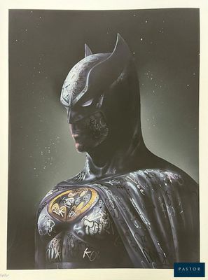 signed signed photo of batman in full costume in black and white frame