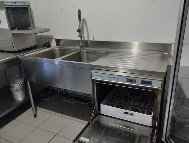 Plonge inox deux bacs égouttoir droit avec douchette