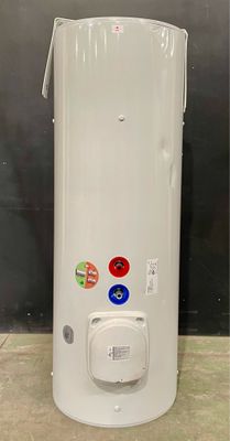 an image of a white water heater sitting on top of a tiled floor