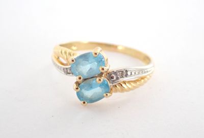 Bague Toi Et Moi Or 18K Et Platine Diamants 0,95 Carat + Saphir - Époque 1900, Taille 55, Occasion