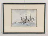 tableau représentant un voilier en pleine mer, avec d'autres bateaux en arrière-plan