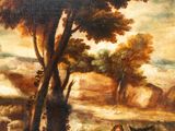an oil painting of a man and a woman in a field with animals