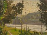 an image of a painting of a path leading to a body of water