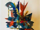 peinture abstraite représentant une fleur colorée sur fond blanc