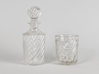 pair of cut glass decanters and a glass tumbler