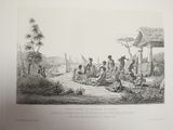 a drawing of a group of people sitting on the ground