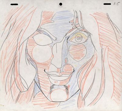 dessin représentant une femme aux cheveux longs portant un masque et un nœud papillon