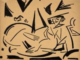 une image représentant un dessin en noir et blanc d'un homme allongé sur un lit