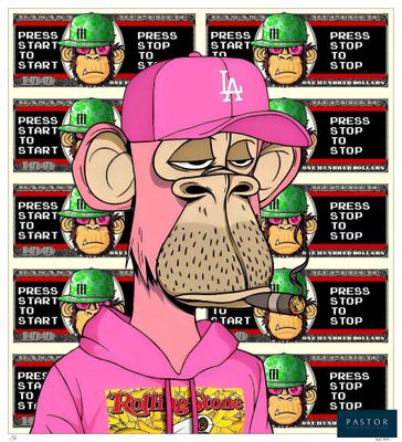 un dessin représentant un singe portant une casquette rose et un sweat à capuche rose