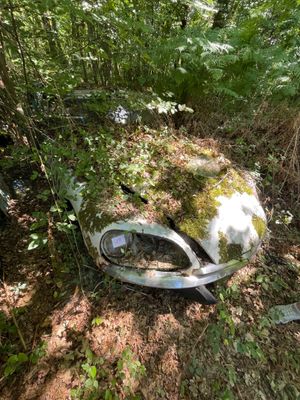 une vieille voiture abandonnée dans les bois