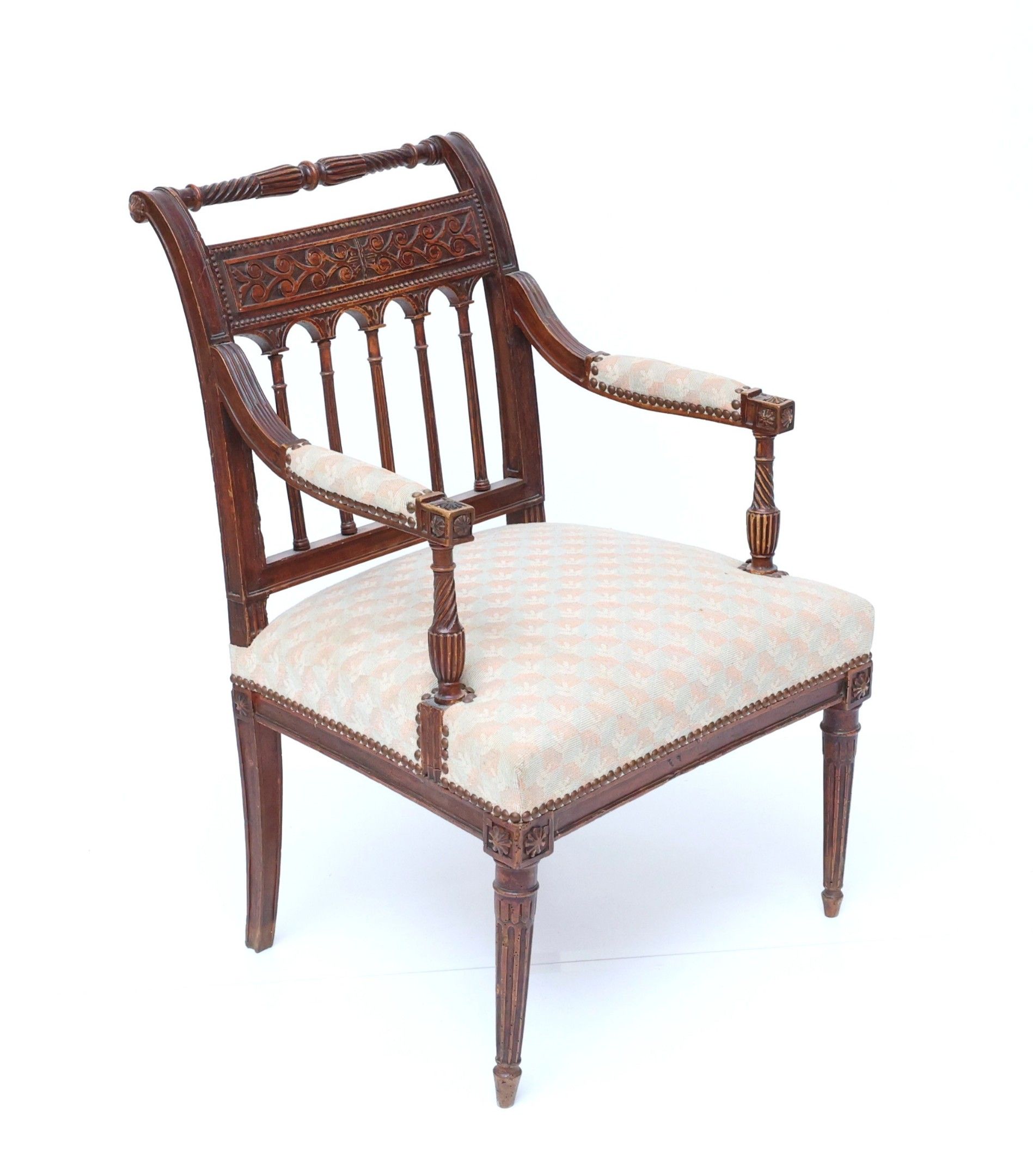 Fauteuil de style Directoire en bois naturel mouluré et scul…