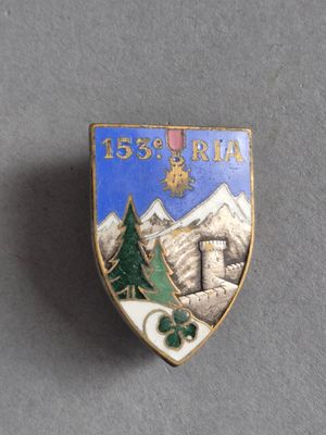un gros plan d'un insigne posé sur une surface grise