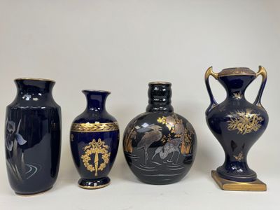 three vases are sitting next to each other on a white surface