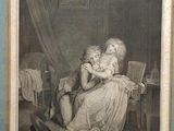 an old picture of a woman holding a child in her lap