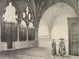 a drawing of two people standing in a building
