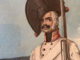 a painting of a man in a military uniform holding a rifle