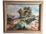 une image représentant un tableau représentant un paysage avec des arbres sur une colline