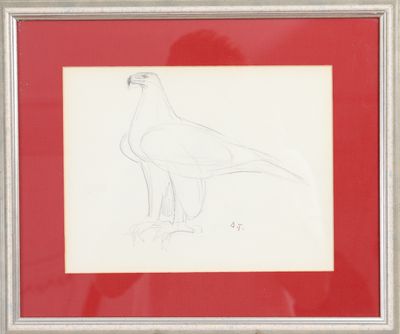 drawing of a bird in a red frame with a white background