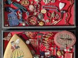 many different items in a case that are on display