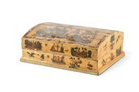COFFRET à PERRUQUE en Artepovera,à fond beige/jaune pâle, XV…