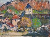 une image représentant un tableau d'une petite ville située sur une colline